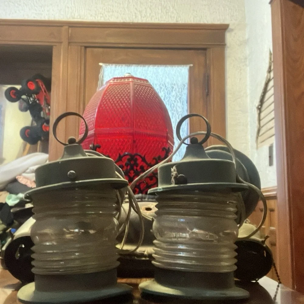 Red Decorative Lantern with Black Accents - Picture 4 of 7